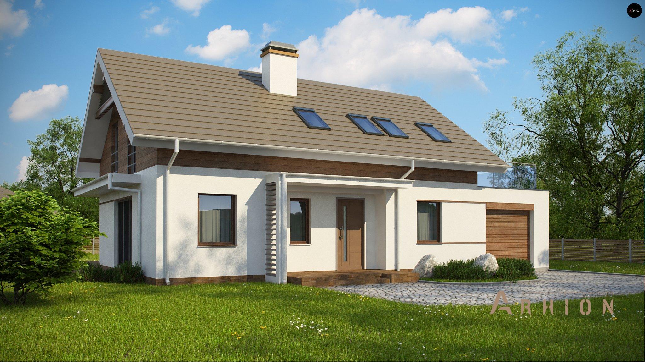 1. Проект одноэтажного дома в канадском стиле с двускатной кровлей, Z244 GP, площадью - 174 кв c мансардой, терассой, балконом, гаражом